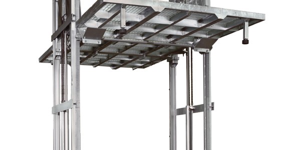 Montacarichi Mod M2 Montacarichi o piattaforma elevatrice per merci a comando elettrico con movimentazioni oleodinamiche per traslazione di merci tra piani definiti a DUE colonne
