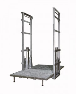 Montacarichi Mod M2 Montacarichi o piattaforma elevatrice per merci a comando elettrico con movimentazioni oleodinamiche per traslazione di merci tra piani definiti a DUE colonne